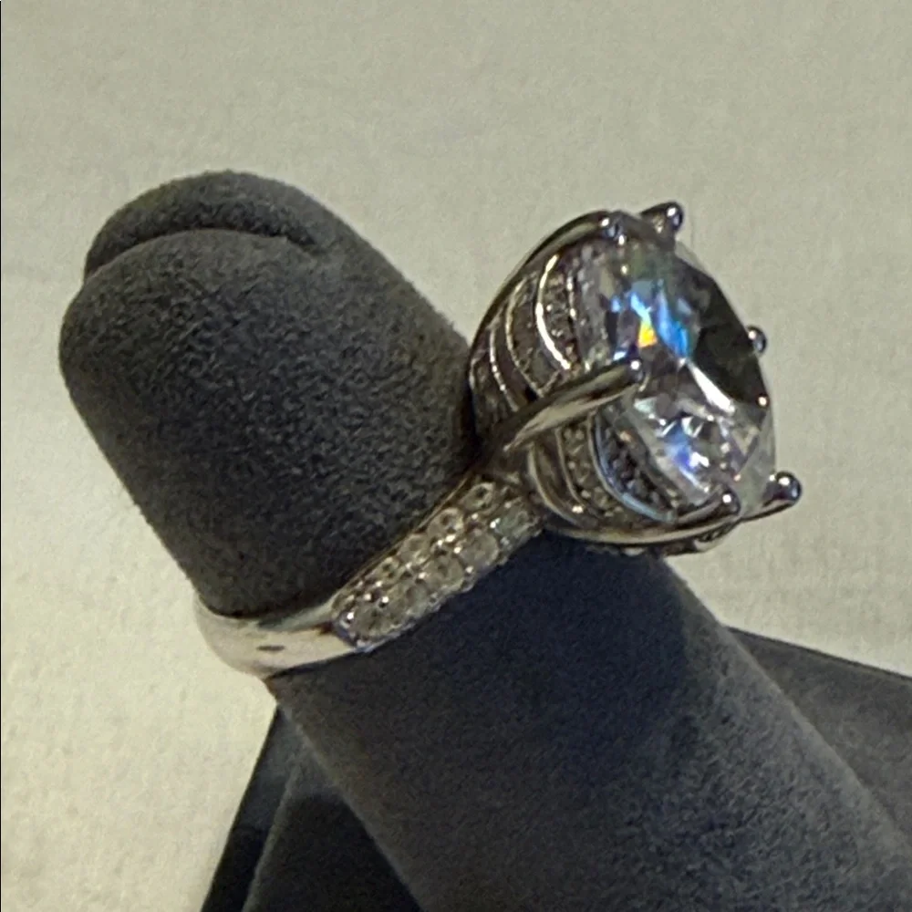 Sterling Silver Large Brilliant Cut CZ Cocktail Ring